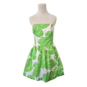Lilly Pulitzer Lottie Stinger Green White Gold Glitter Strapless Dress Women's 6